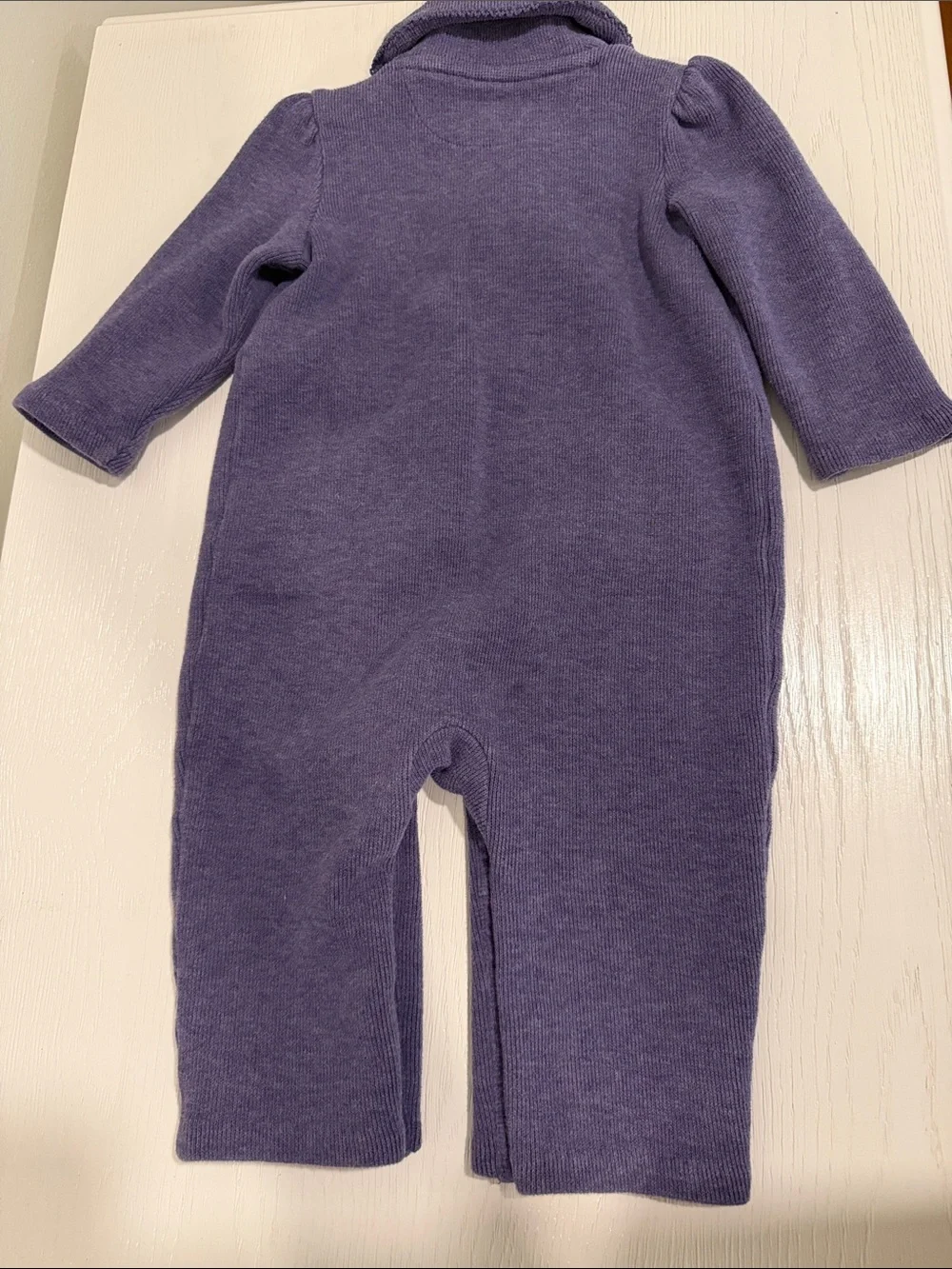 Ralph Lauren Purple Shawl-Collar Knit Baby One-Piece